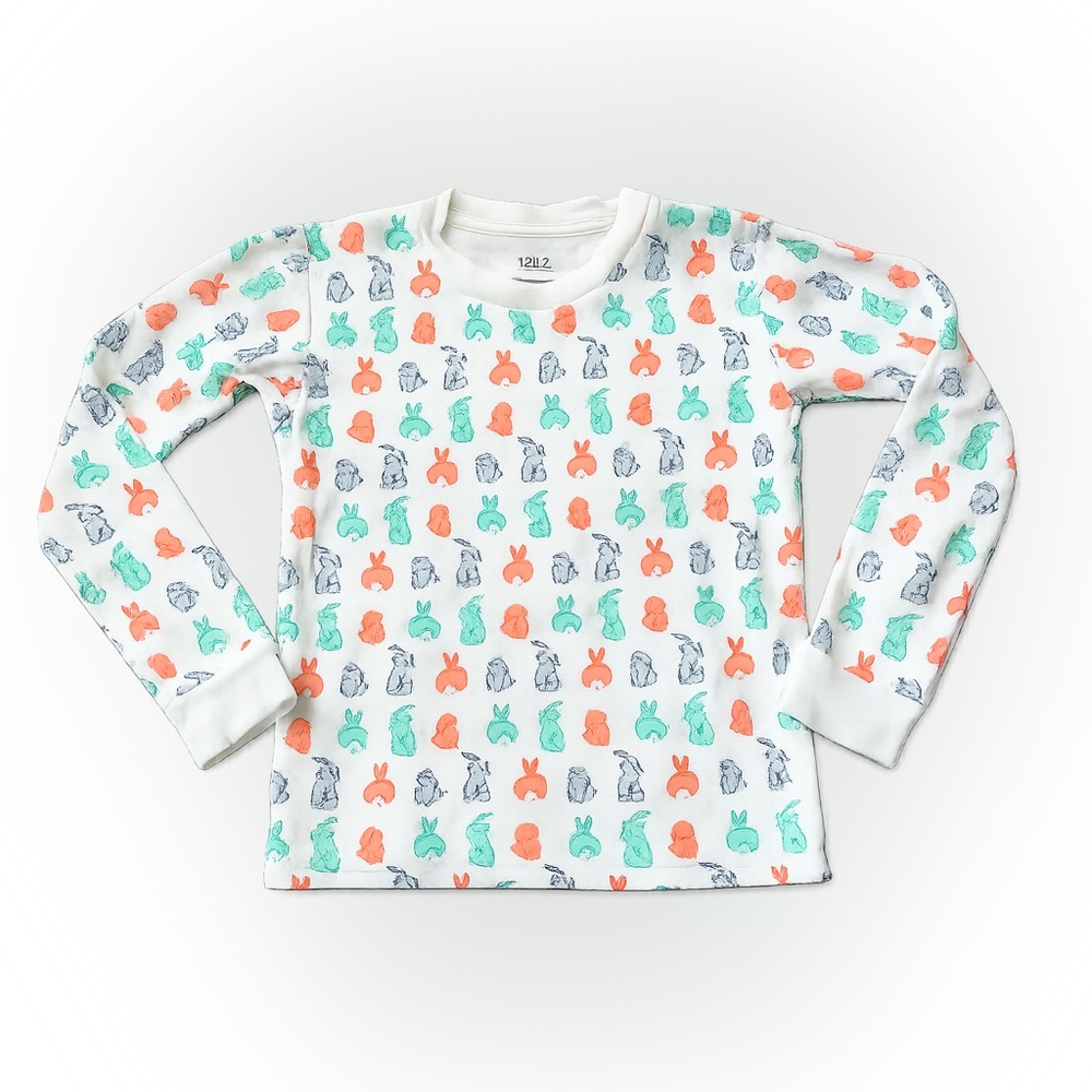 12/12 Organic Cotton‎ Girls' Boy’s sz 6 Long-Sleeve Bunny PJ Top Coral & Mint